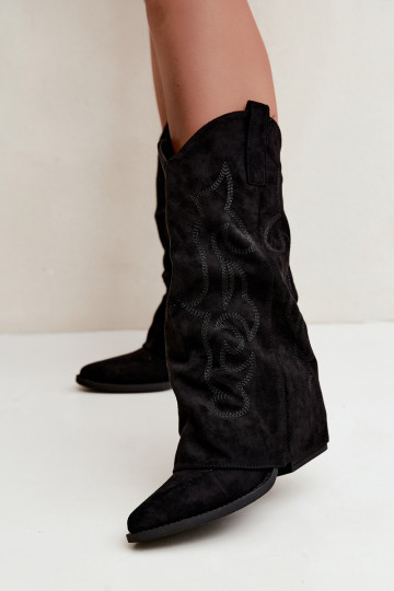 Wrinkled cowboy-style knee-high boots with heels and stitched shaft black Ives 2