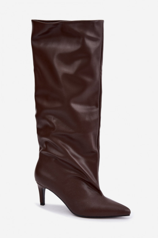 Warm women's slip-on boots with thin heels chocolate Olivienne