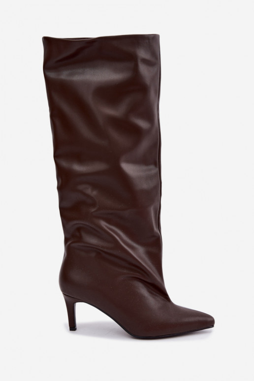 Warm women's slip-on boots with thin heels chocolate Olivienne
