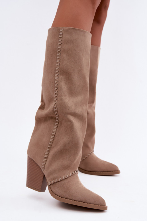 Women's cowboy-style knee-high boots with block heel sand Noeline