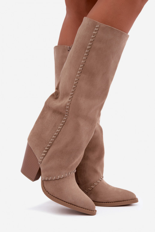 Women's cowboy-style knee-high boots with block heel sand Noeline
