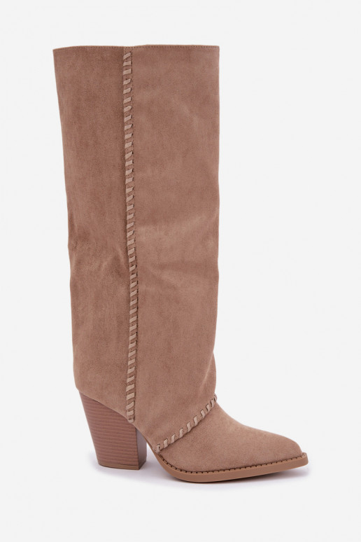 Women's cowboy-style knee-high boots with block heel sand Noeline