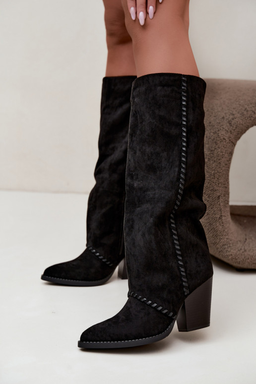 Women's cowboy-style knee-high boots with a block heel in black Noeline
