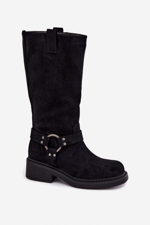 Women's knee-high boots with decorative details in black Morla
