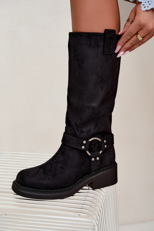 Women's knee-high boots with decorative details in black Morla