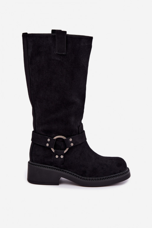 Women's knee-high boots with decorative details in black Morla