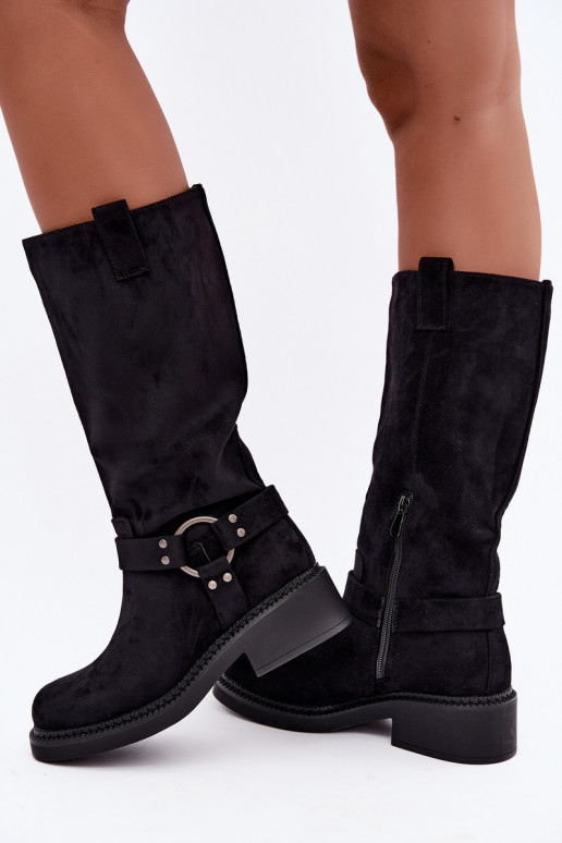 Women's knee-high boots with decorative details in black Morla