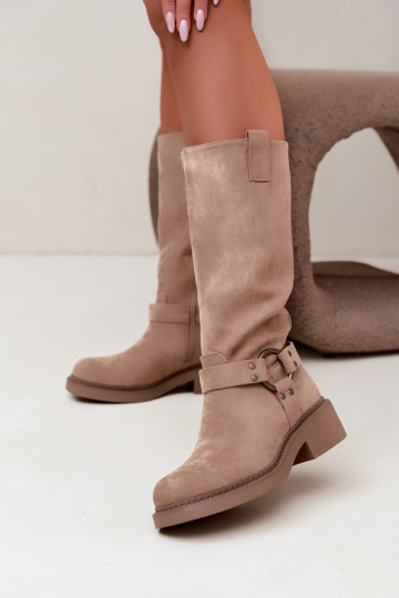 Women's knee-high boots with decorative details in sand Morla 2