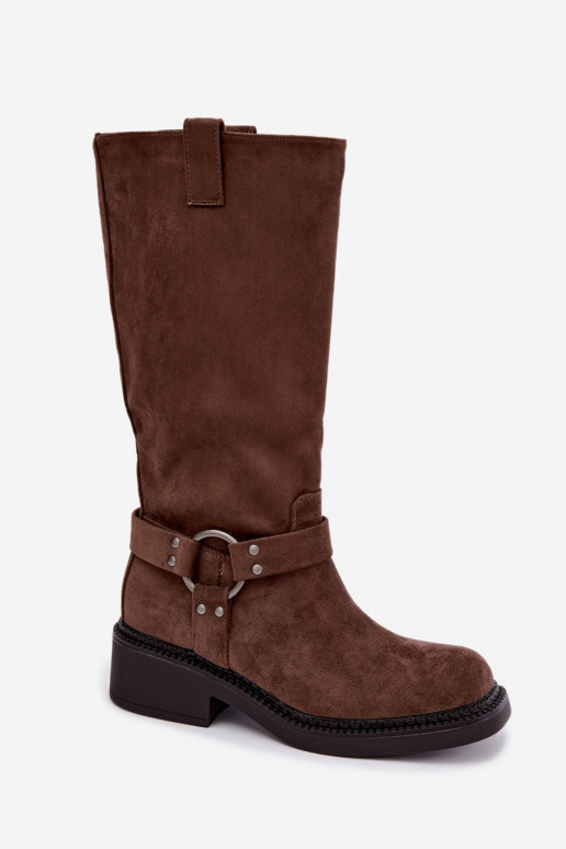 Women's knee-high boots with decorative details in brown Morla