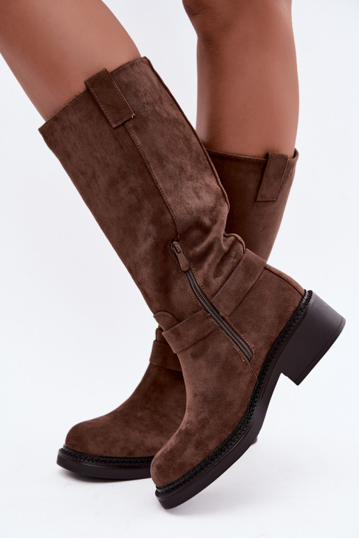 Women's knee-high boots with decorative details in brown Morla