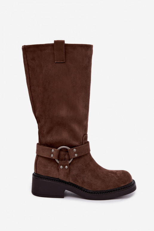Women's knee-high boots with decorative details in brown Morla