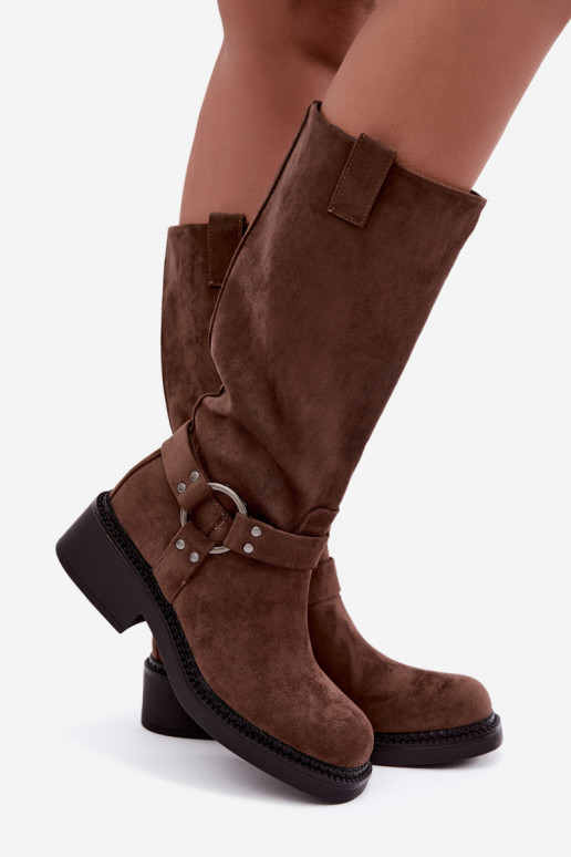 Women's knee-high boots with decorative details in brown Morla