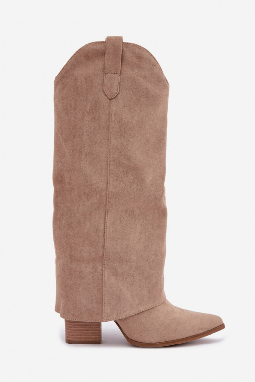 Women's cowboy-style knee-high boots with heels in sand Kalena