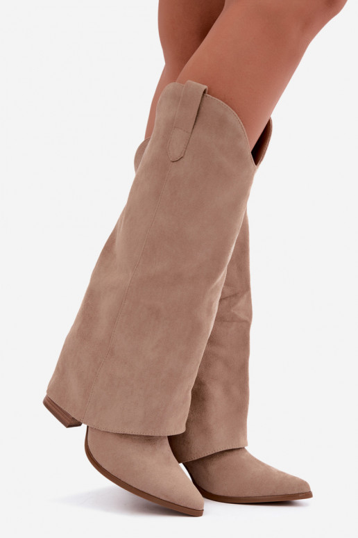 Women's cowboy-style knee-high boots with heels in sand Kalena