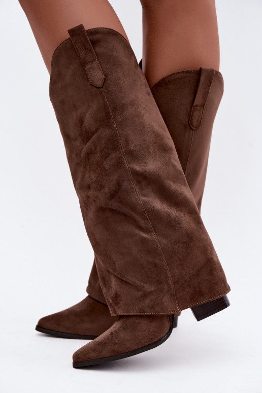 Women's cowboy-style knee-high boots with heels in brown Kalena