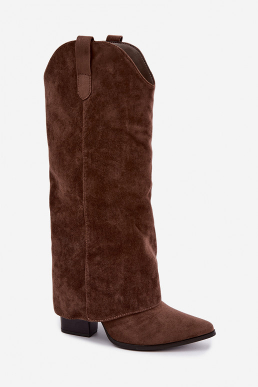 Women's cowboy-style knee-high boots with heels in brown Kalena