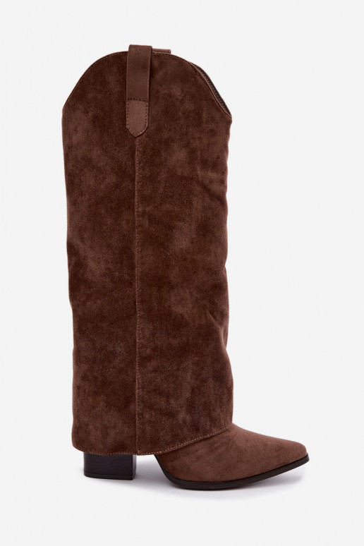 Women's cowboy-style knee-high boots with heels in brown Kalena