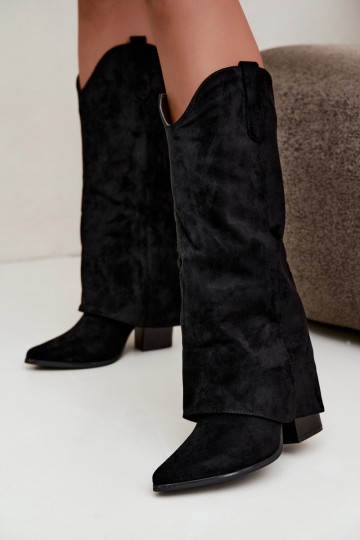 Women's cowboy-style knee-high boots with heels in black Kalena 2