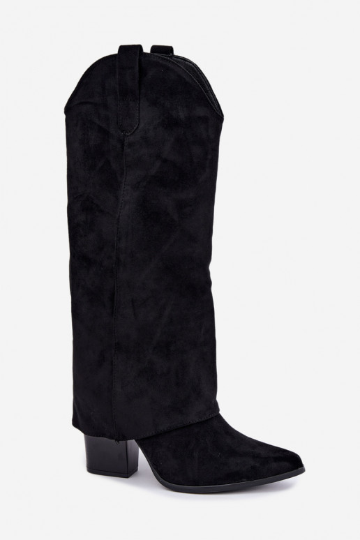 Women's cowboy-style knee-high boots with heels in black Kalena