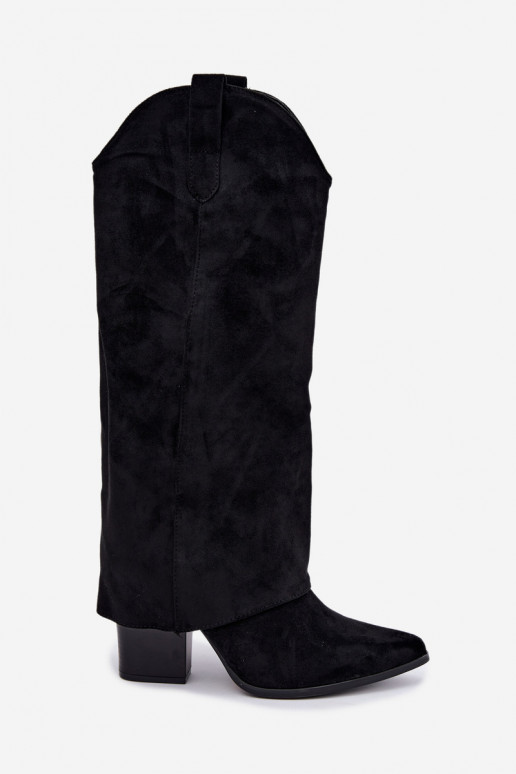 Women's cowboy-style knee-high boots with heels in black Kalena