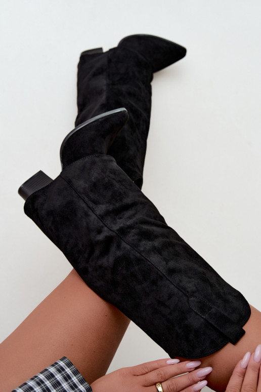 Women's cowboy-style knee-high boots with heels in black Kalena