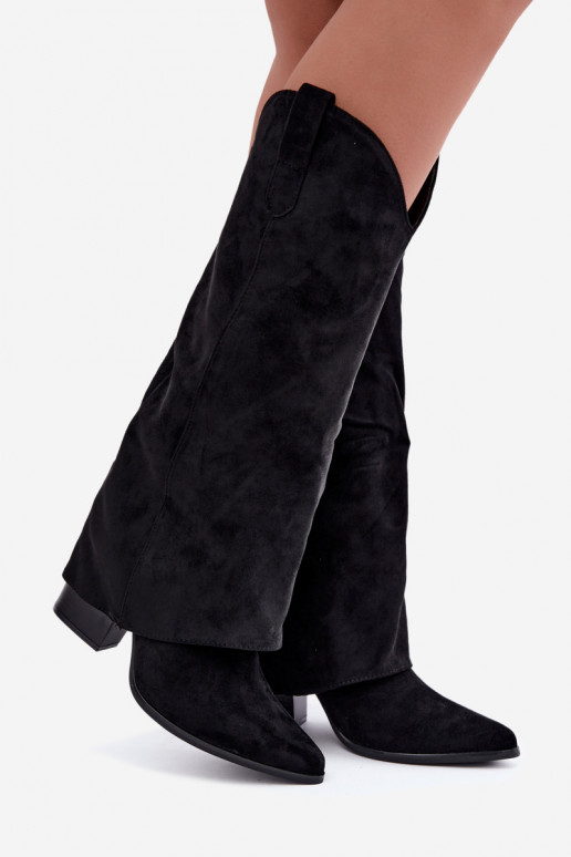 Women's cowboy-style knee-high boots with heels in black Kalena