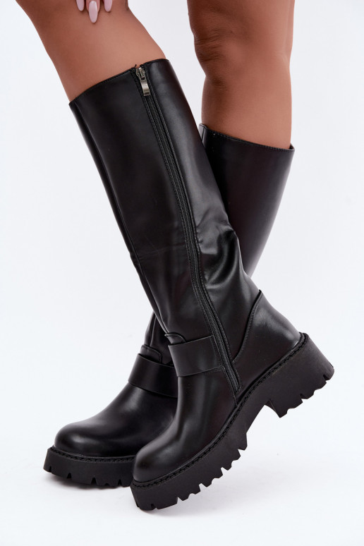 Women's insulated knee-high boots with buckles in black Glena