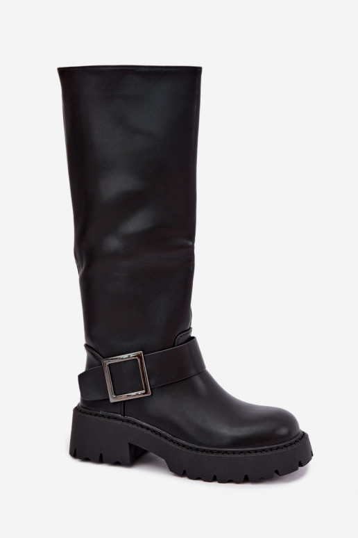Women's insulated knee-high boots with buckles in black Glena
