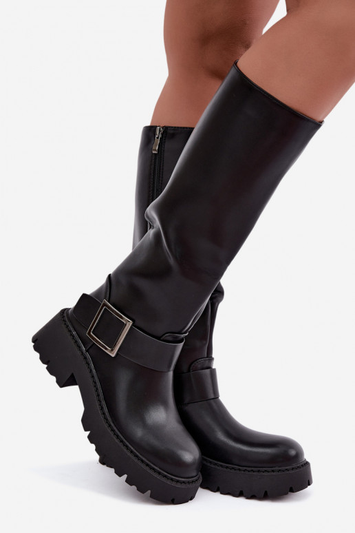 Women's insulated knee-high boots with buckles in black Glena