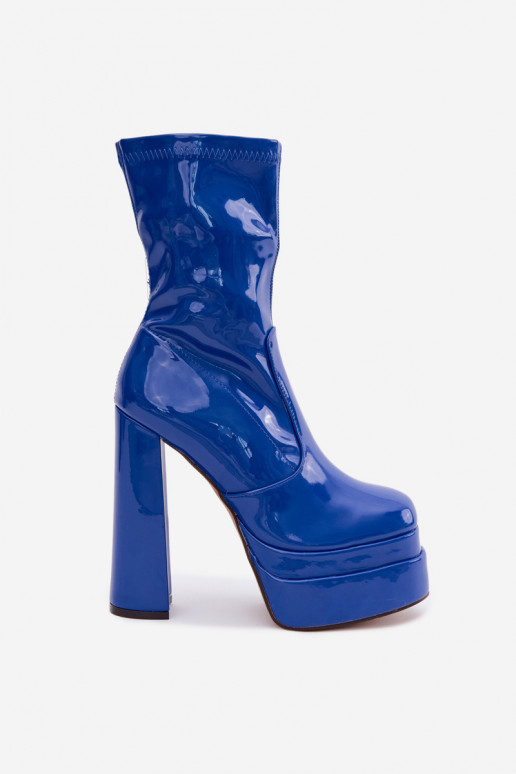 Patent ankle boots with platform in dark blue Lotisha