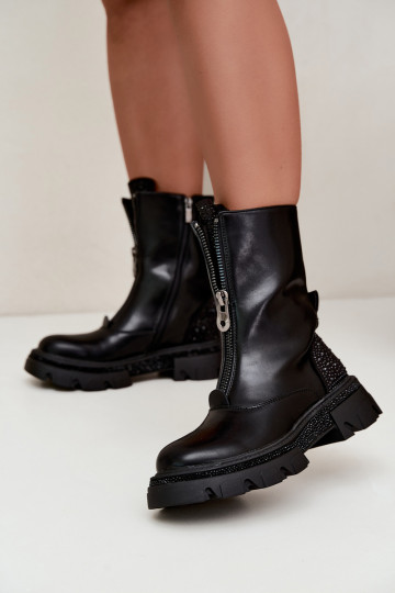 Women's insulated ankle boots with decoration in black Inenia 2