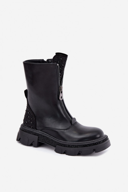 Women's insulated ankle boots with decoration in black Inenia