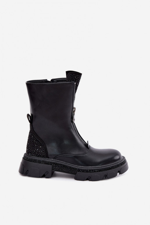 Women's insulated ankle boots with decoration in black Inenia