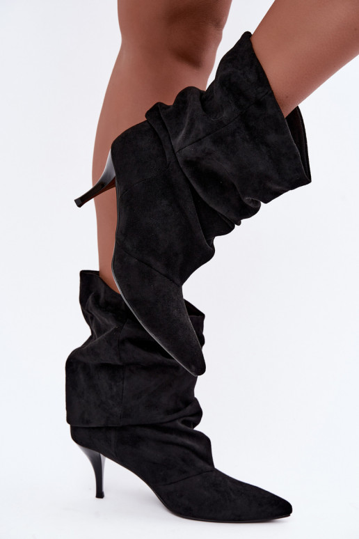 Women's slouchy ankle boots with thin heels in black Harissa