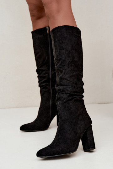 Women's insulated knee-high boots with heels and ruffles in black Imelia 2