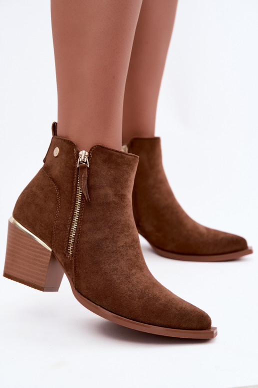 Women's cowboy-style ankle boots with decorative zipper in brown Jarelia