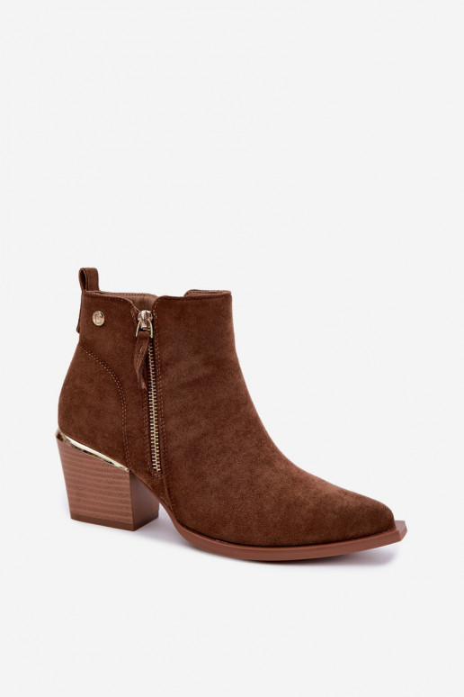 Women's cowboy-style ankle boots with decorative zipper in brown Jarelia