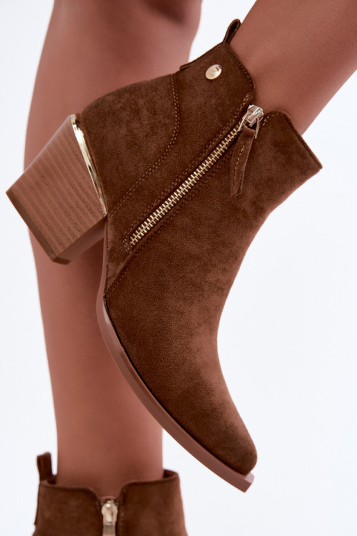 Women's cowboy-style ankle boots with decorative zipper in brown Jarelia