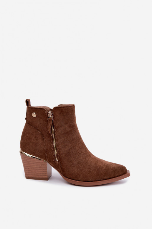 Women's cowboy-style ankle boots with decorative zipper in brown Jarelia