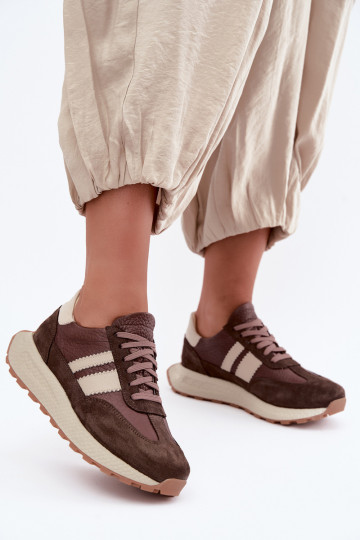 Leather Suede Platform Sneakers Zazoo N1291 Chocolate