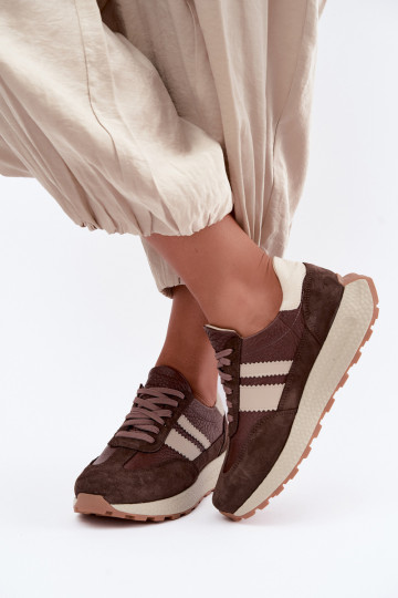 Faux suede sneakers with platform Zazoo N1291, chocolate 2