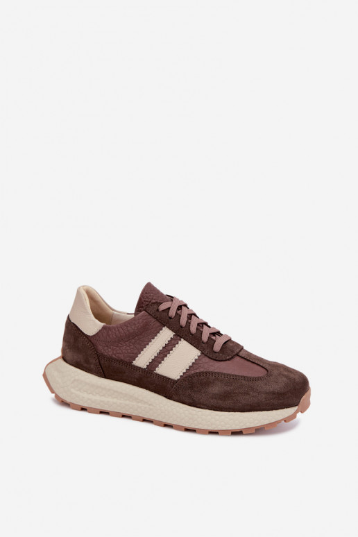 Faux suede sneakers with platform Zazoo N1291, chocolate
