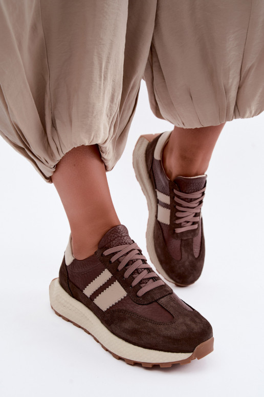 Faux suede sneakers with platform Zazoo N1291, chocolate