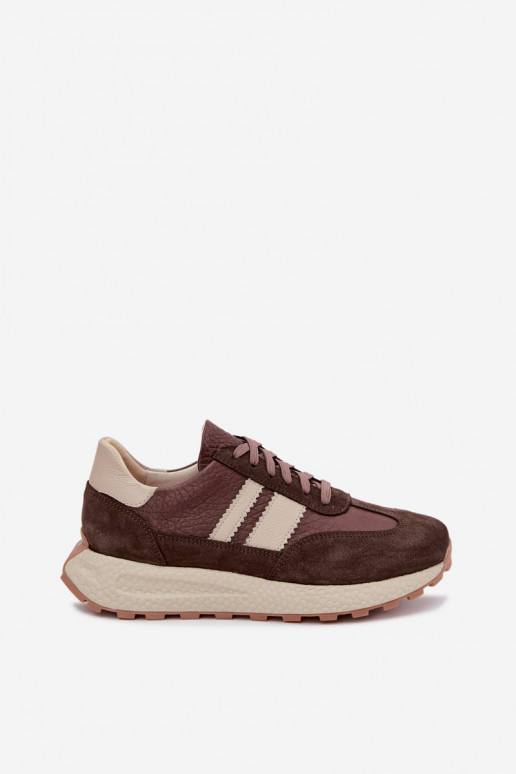 Faux suede sneakers with platform Zazoo N1291, chocolate