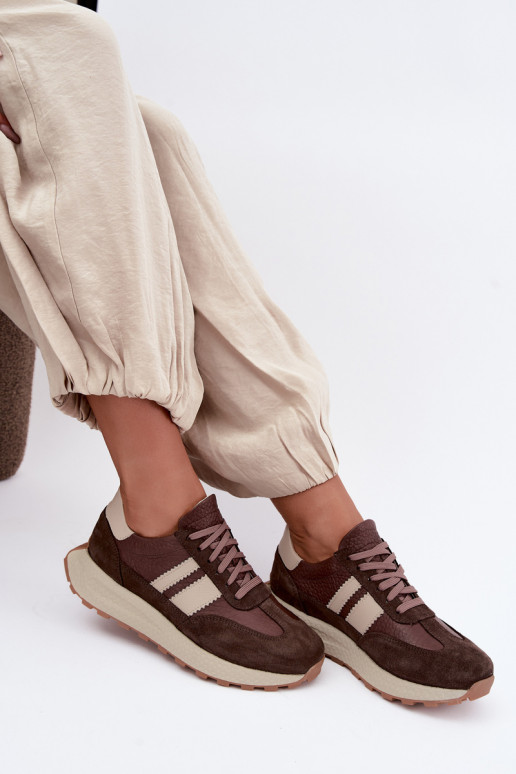 Faux suede sneakers with platform Zazoo N1291, chocolate