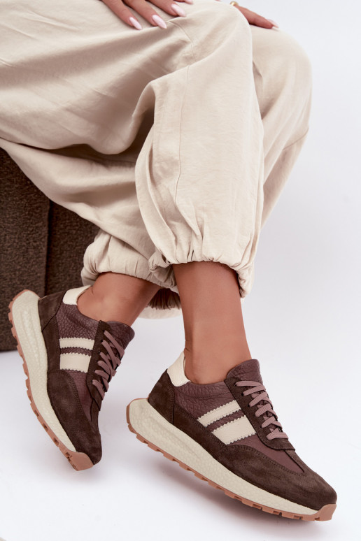 Faux suede sneakers with platform Zazoo N1291, chocolate
