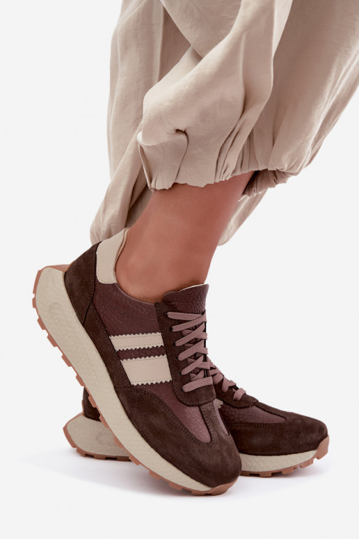 Faux suede sneakers with platform Zazoo N1291, chocolate