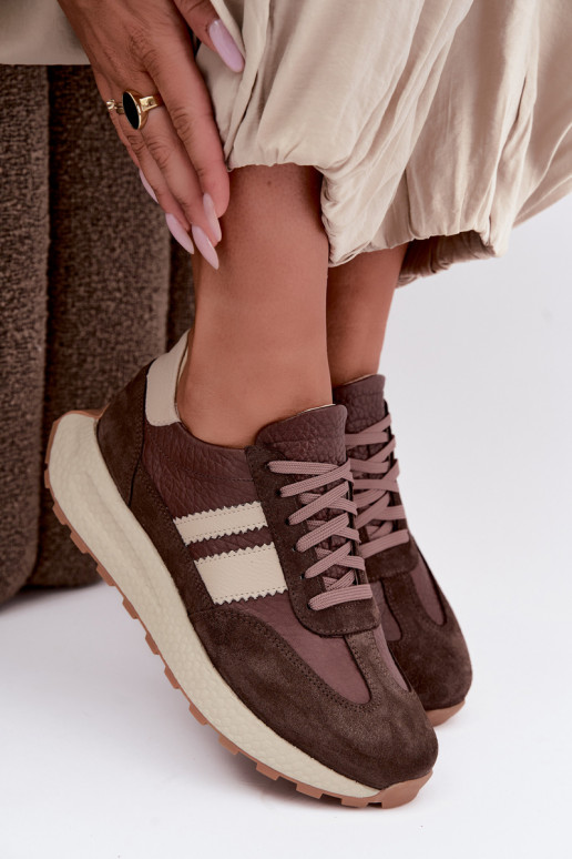 Sneakers z sztucznej zamszowej platformą Zazoo N1291, czekoladowe