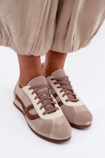 Suede Low Sneakers Women Dark Beige Zazoo N1068