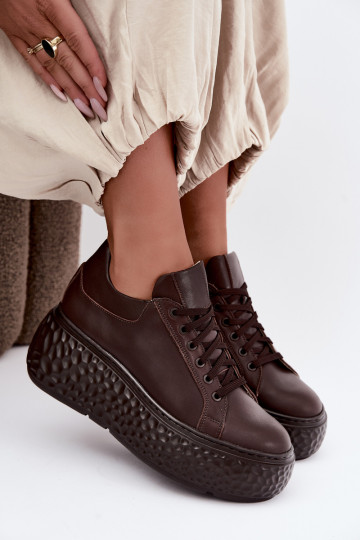 Leather Sneakers On Massy Platform Zazoo N1000S4 Chocolate